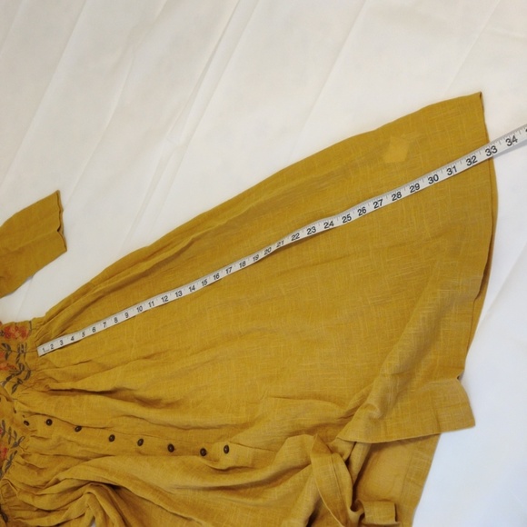 Bombay Paisley. Mustard Color 3/4 Sleeve Dress With Floral Embroidery - Picture 10 of 11